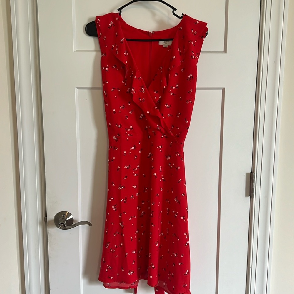 LOFT red floral dress. Size 10
